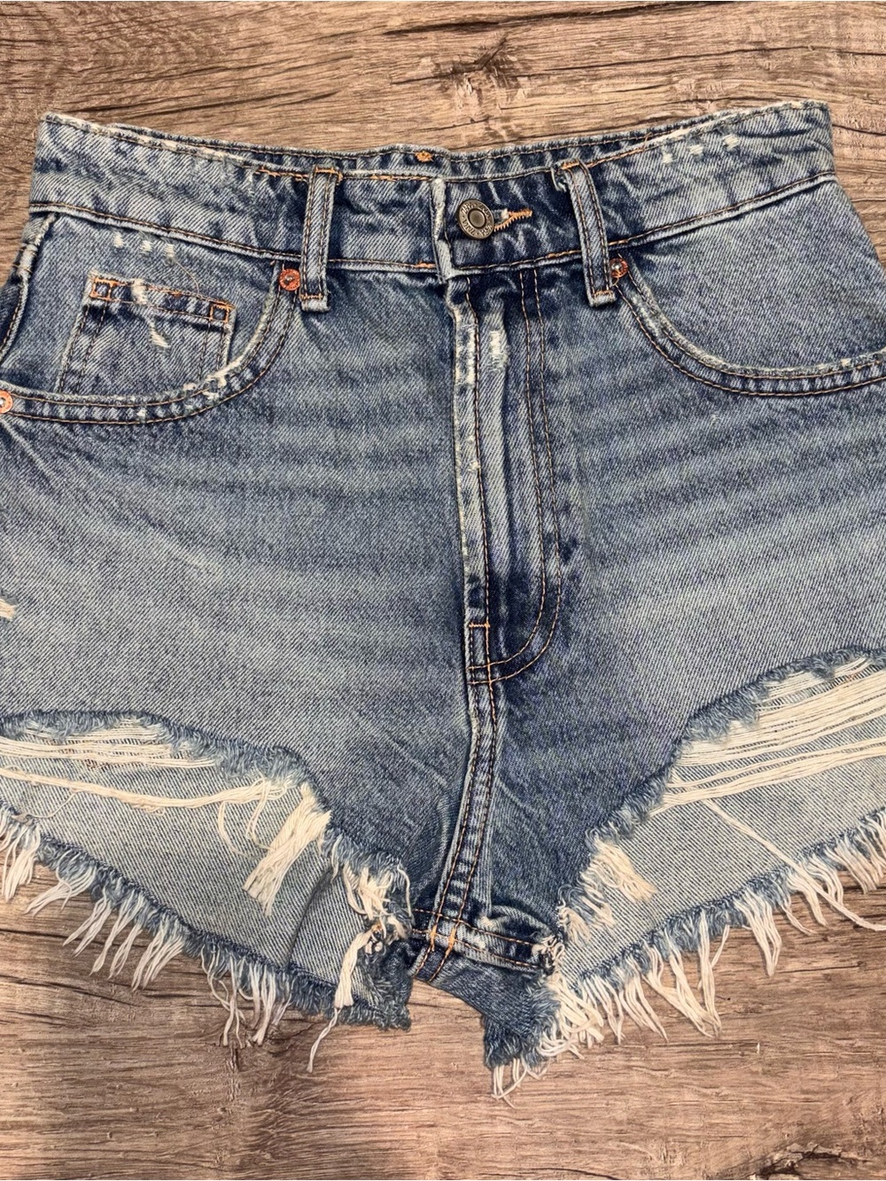 Zara Faded Blue Distressed Denim Cutoff Shorts
